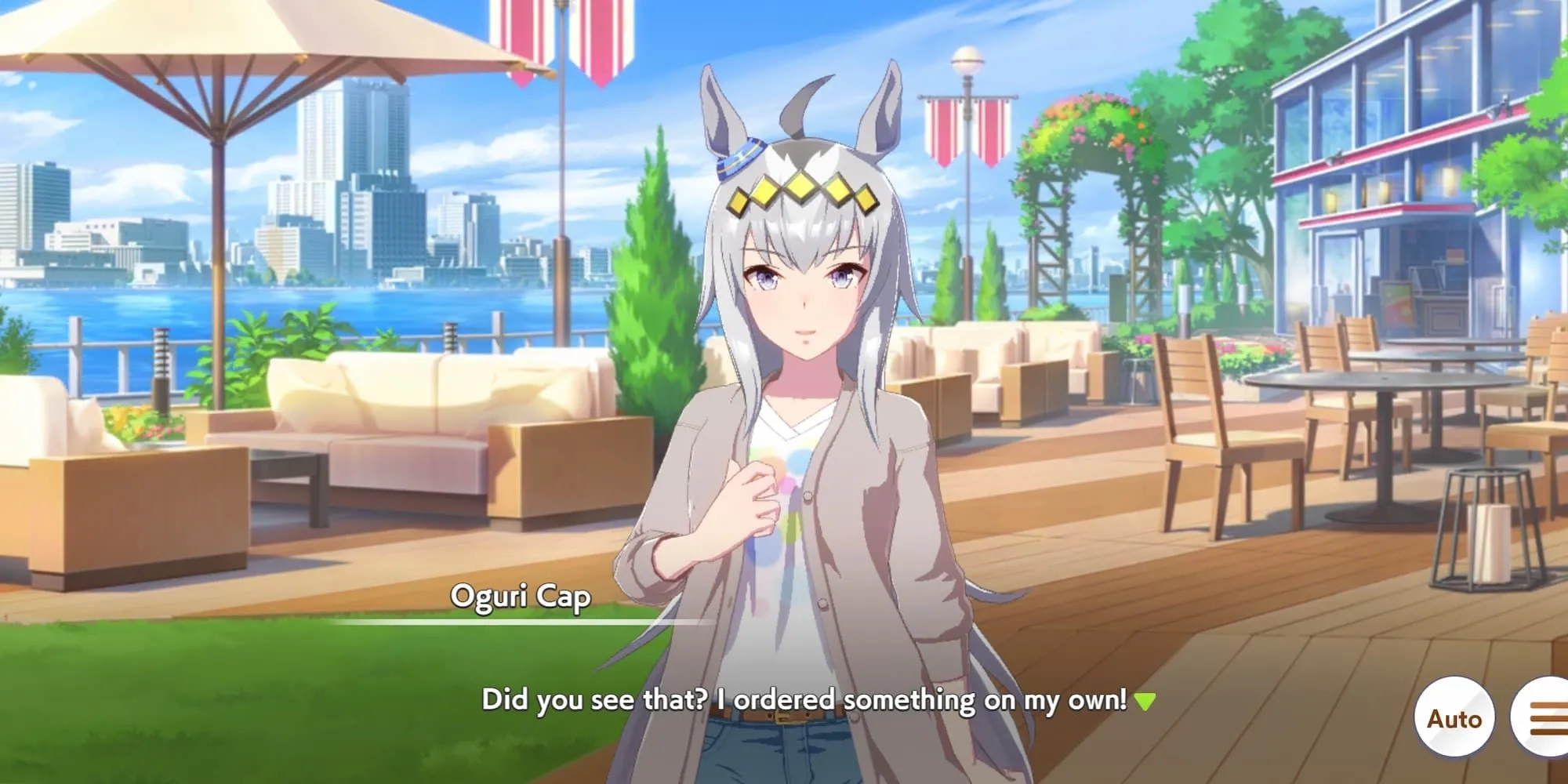 Oguri Cap với vẻ mặt tập trung trong Umamusume
