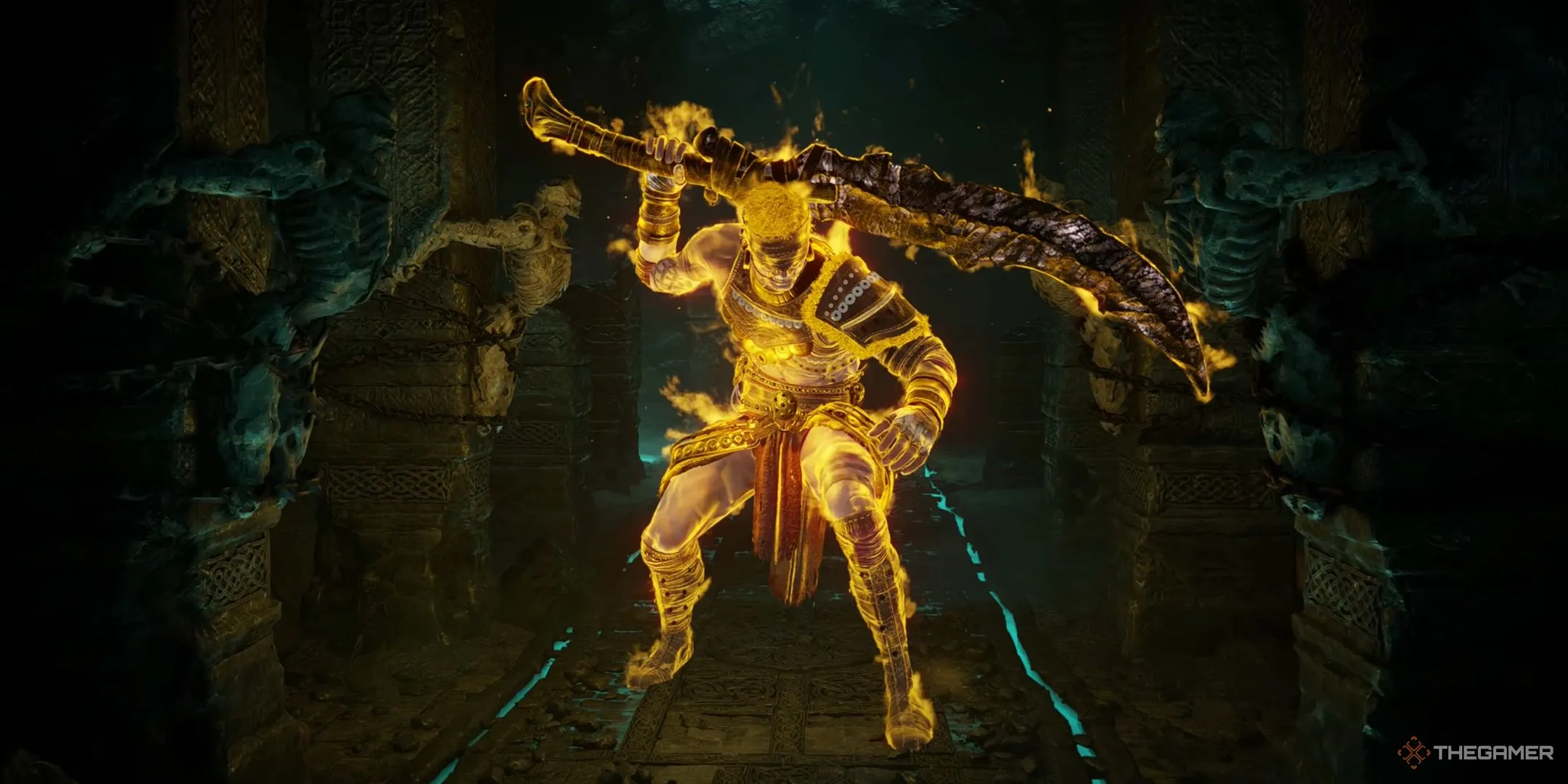 Old Hero cầm kiếm sau lưng trong Demon's Souls, một boss ẩn đầy thách thức.