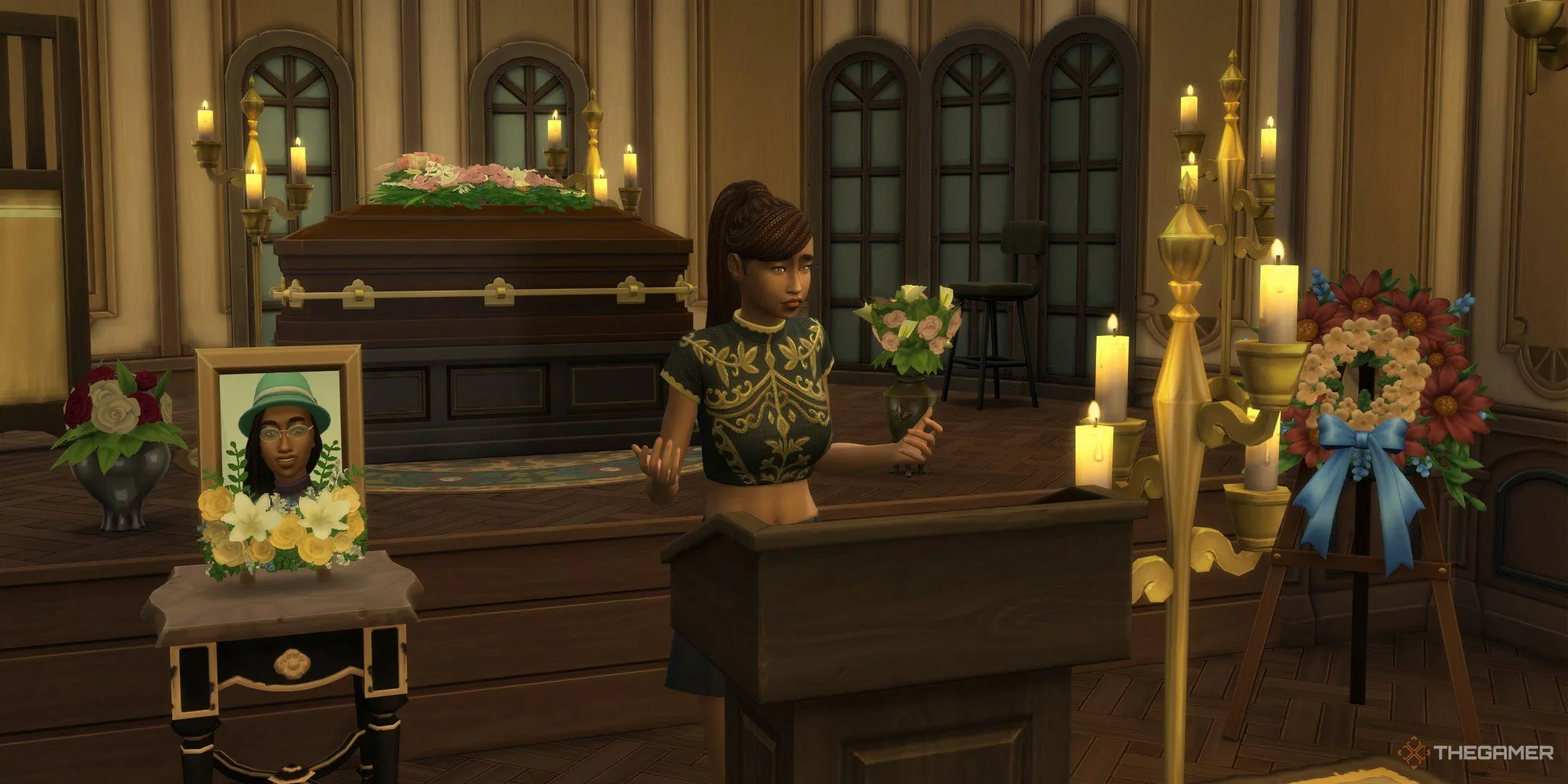Sim đang cử hành tang lễ trong The Sims 4 Life and Death.
