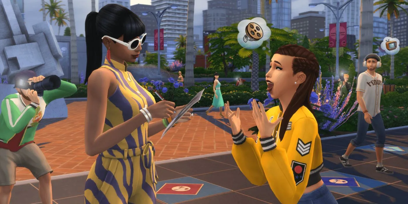 Sim gặp gỡ người nổi tiếng Judith Ward trong The Sims 4 Get Famous.