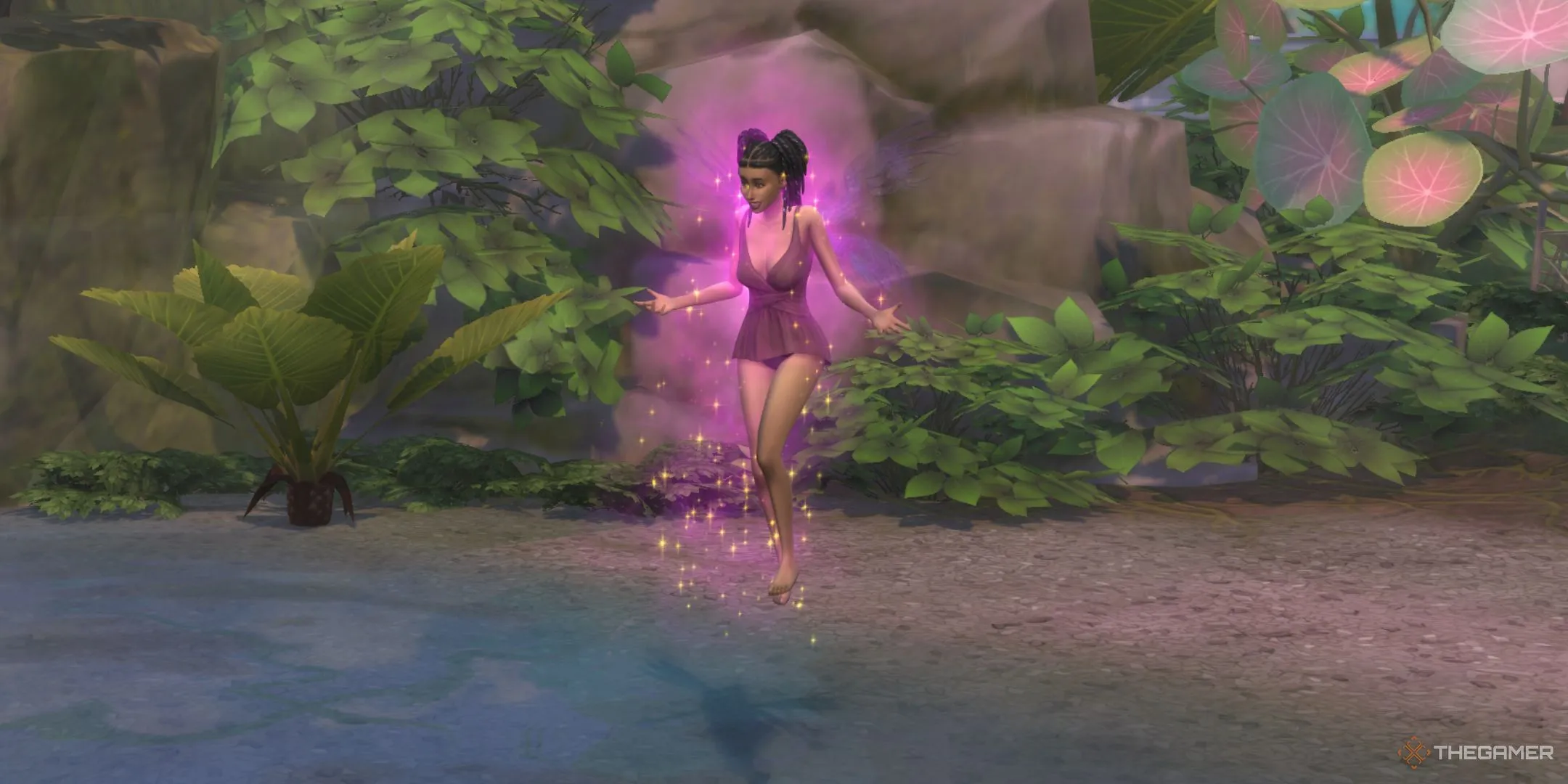 Sim tiên nữ nhận đôi cánh ở Moondrop Springs trong The Sims 4 Enchanted By Nature.