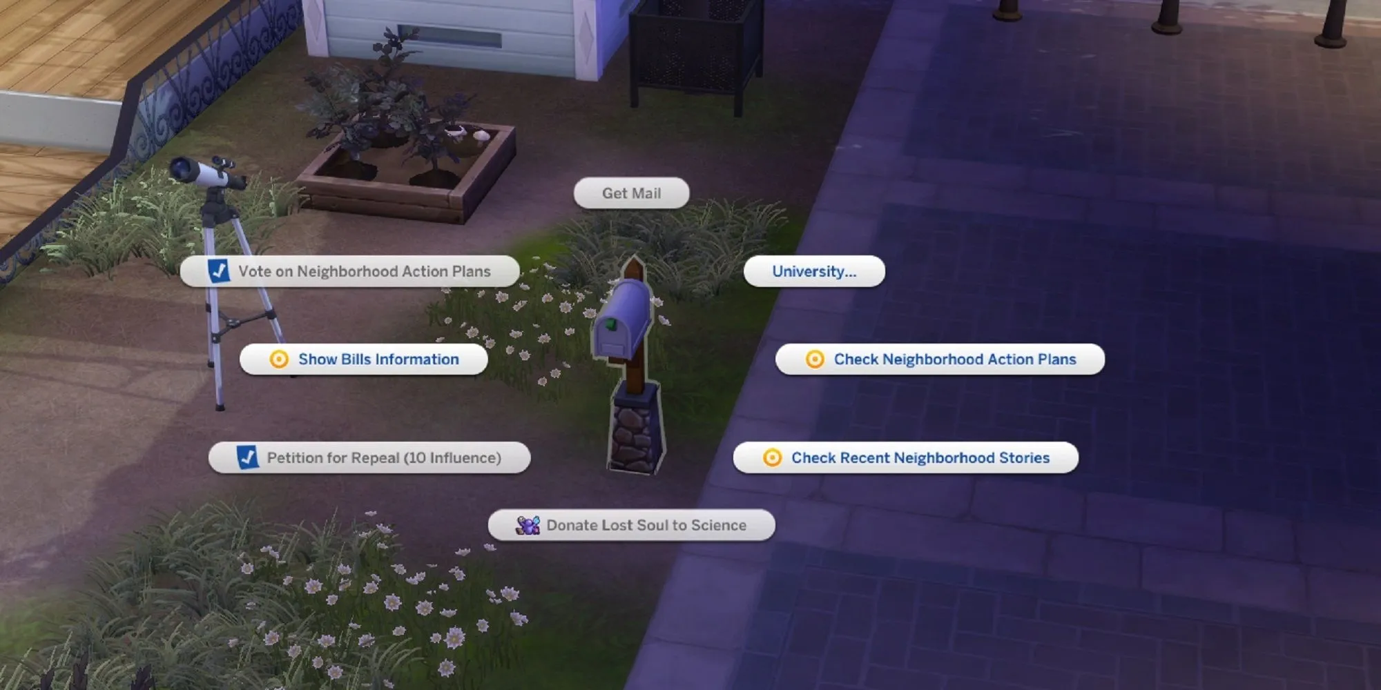 Sims đang tương tác với hộp thư để thanh toán hóa đơn trong The Sims 4