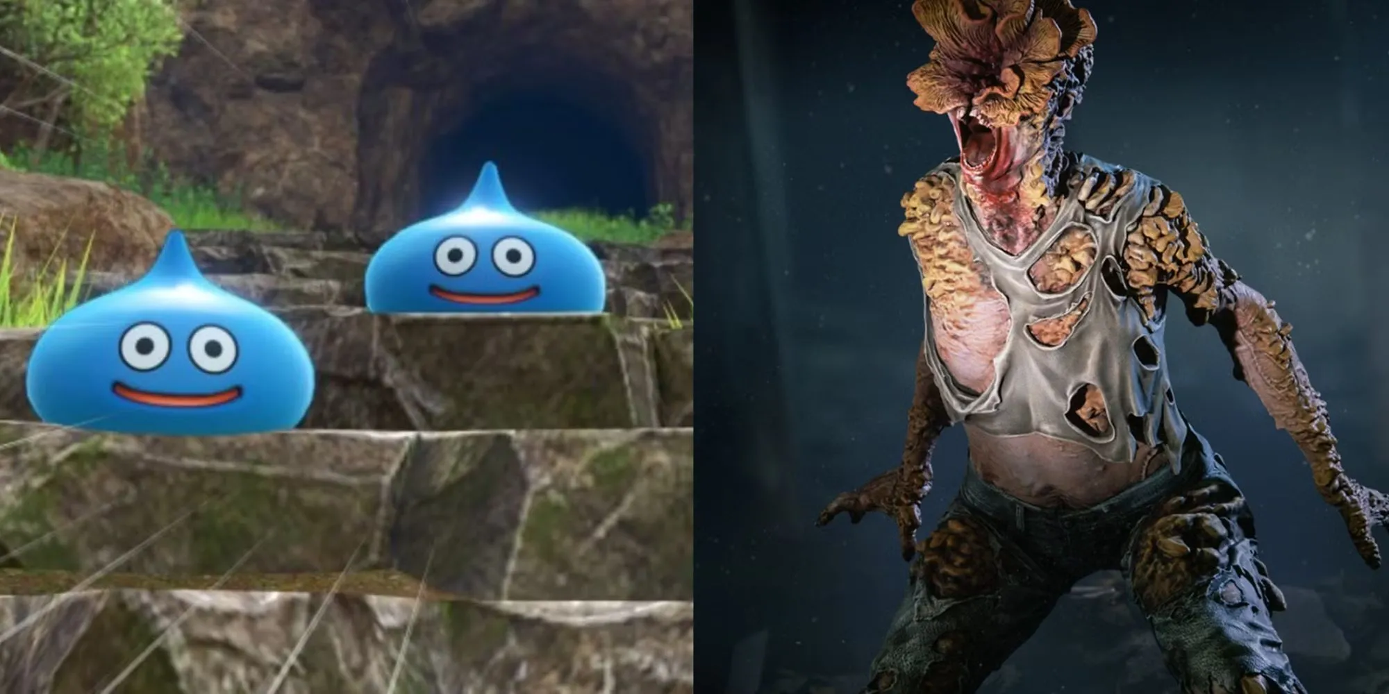 So sánh AI hỗ trợ và AI phản diện trong game qua hình ảnh Slime Dragon Quest và Clicker The Last of Us