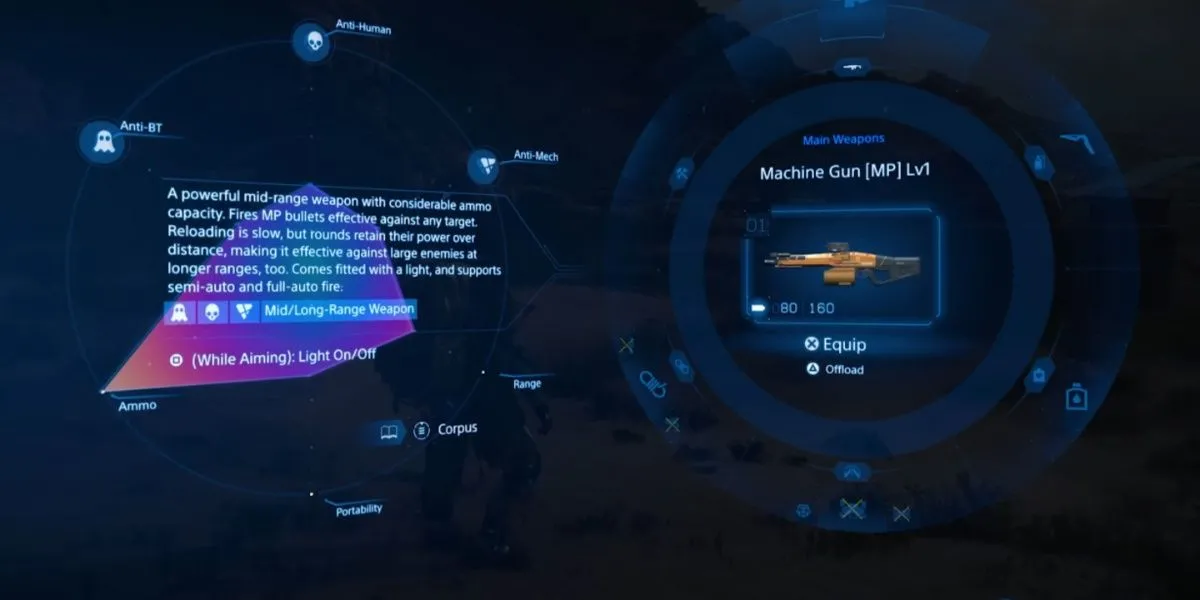 Súng máy (MP) cấp 1, vũ khí áp đảo kẻ thù bằng áp lực liên tục trong Death Stranding 2.