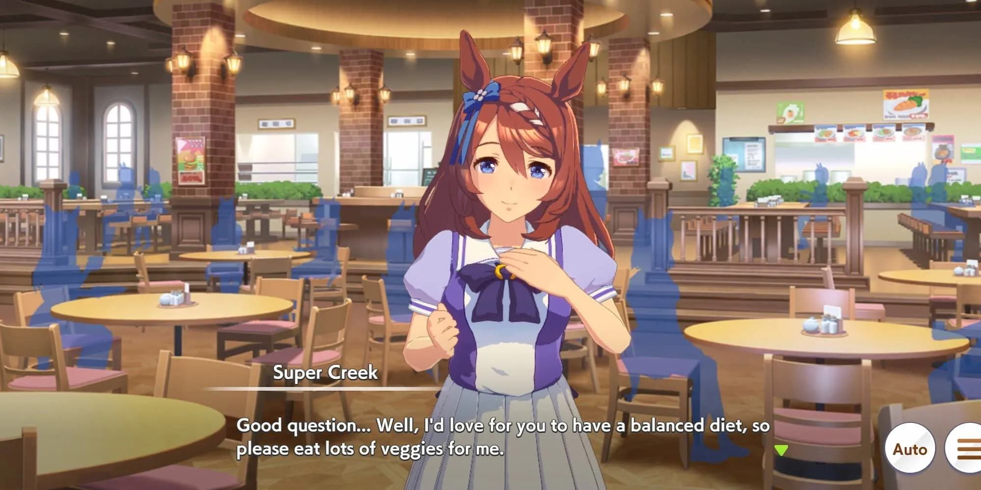 Super Creek trong Umamusume với nụ cười hiền hậu