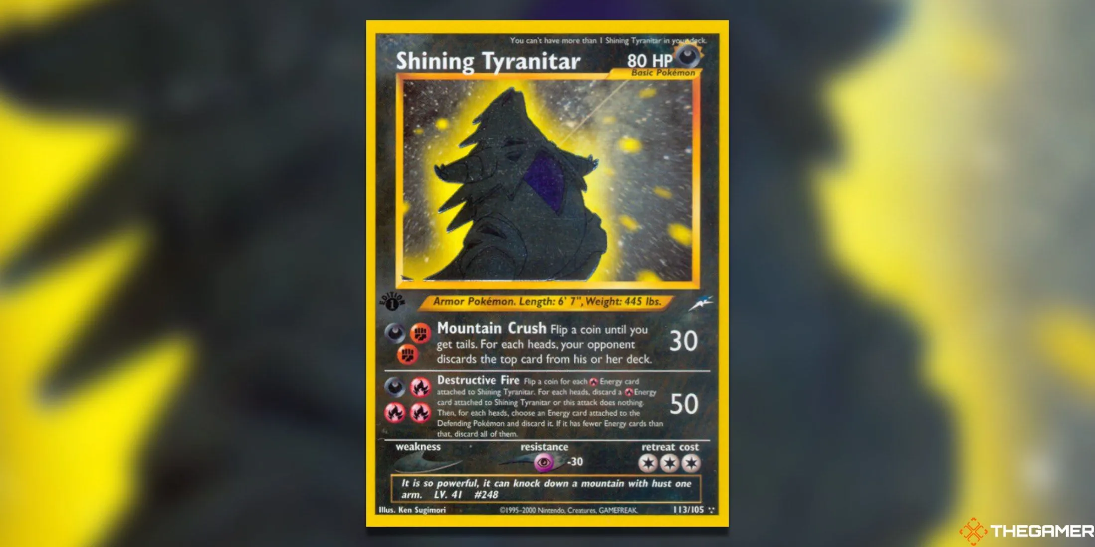 Thẻ bài Pokemon TCG Shining Tyranitar First Edition Secret Rare trong set Neo Destiny