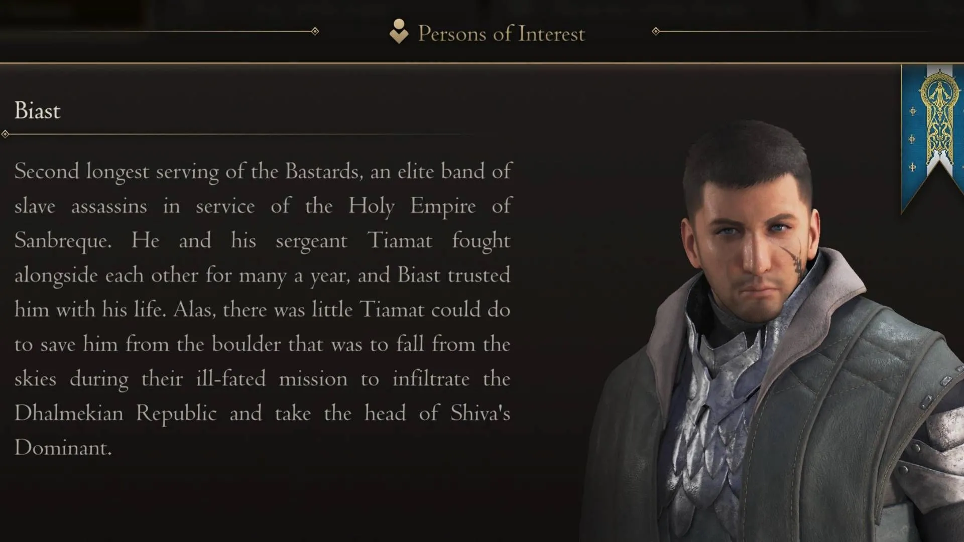 Thẻ Persons of Interest của Biast thuộc đội Wyverns trong Final Fantasy XVI