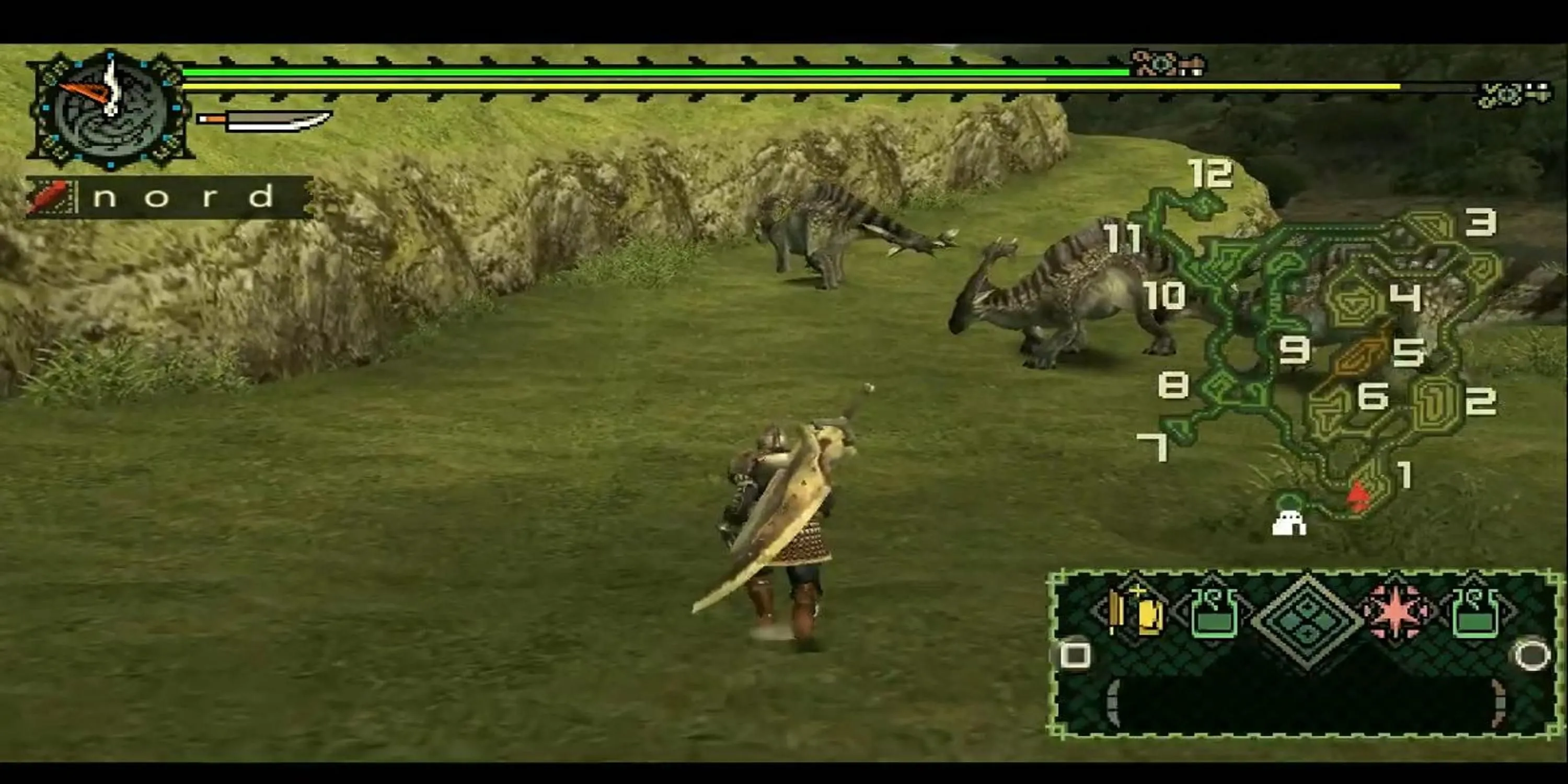 Thợ săn chiến đấu với quái vật trong Monster Hunter Freedom Unite