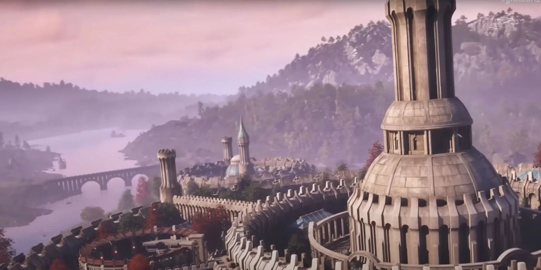 Toàn cảnh Imperial City nhìn từ trên cao, thể hiện vẻ hùng vĩ của thành phố trung tâm Đế chế trong The Elder Scrolls Oblivion.