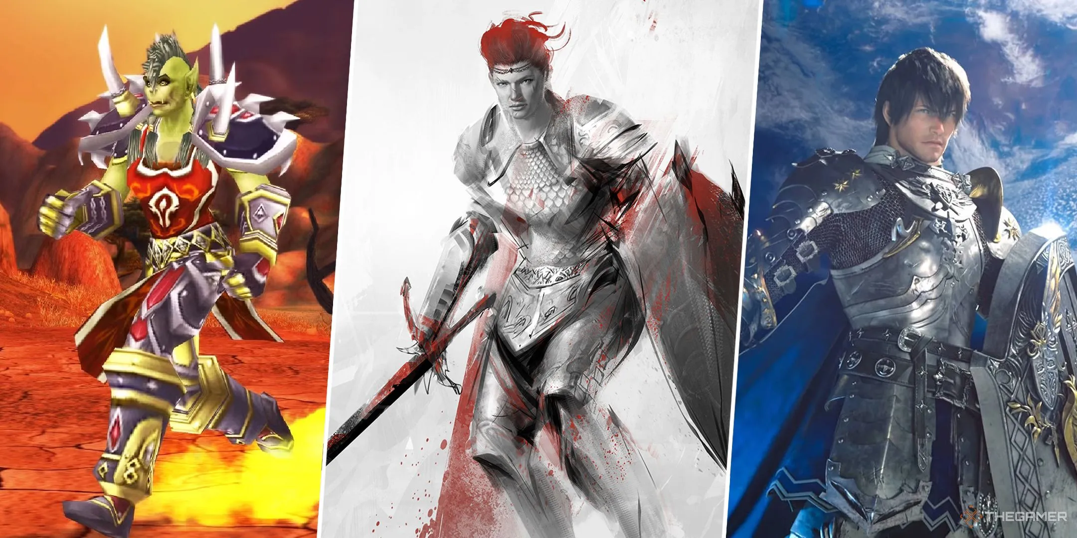 Tổng hợp các tựa game MMO nổi tiếng như World of Warcraft, Guild Wars 2 và Final Fantasy 14, tượng trưng cho thế giới game trực tuyến rộng lớn.