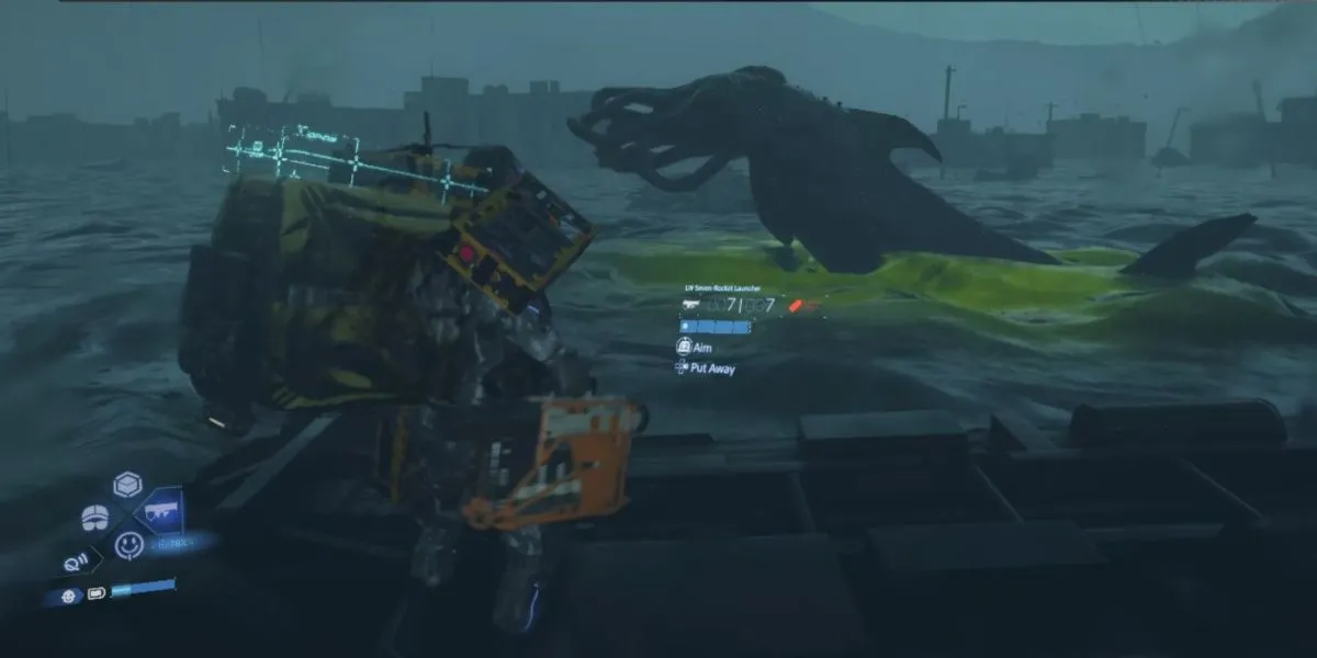 Trận chiến khốc liệt với Lord of the Tar Lake, boss tùy chọn ở hồ hắc ín trong Death Stranding 2, để giành lấy Trophy Showdown.