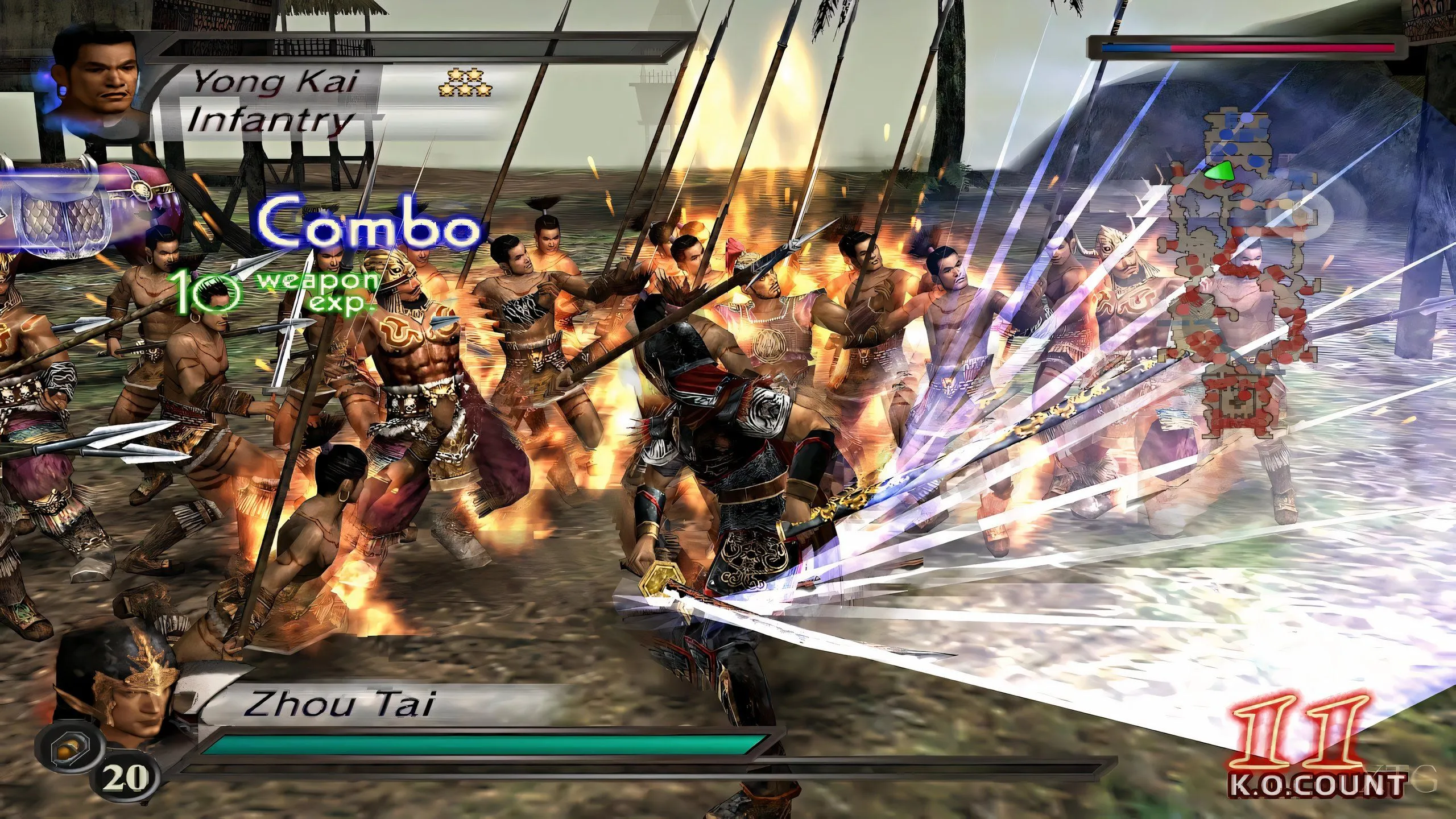 Trận đấu nảy lửa giữa hai chiến binh trong cảnh đụng độ vũ khí &quot;Blade Clash&quot; của Dynasty Warriors 4.