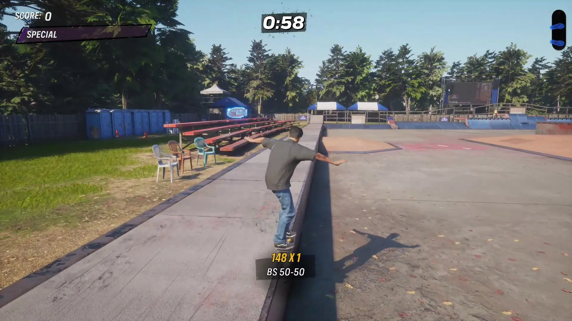 Vị trí Stat Point đầu tiên trên khán đài ở map Kona trong Tony Hawk’s Pro Skater 3 + 4