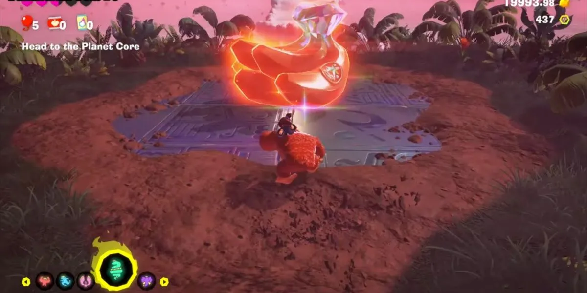 Viên đá quý Banandium Gem màu xanh lấp lánh trong thế giới Donkey Kong Bananza, chìa khóa cho năng lượng Bananergy