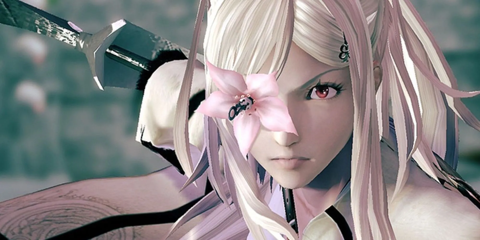 Zero trong Drakengard 3 nhìn dữ tợn khi cô ấy chuẩn bị rút kiếm