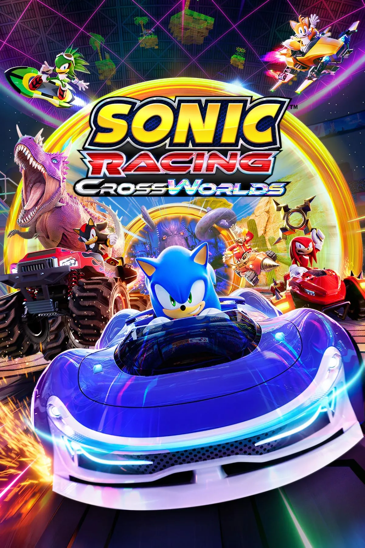 Bìa game Sonic Racing: CrossWorlds với các nhân vật quen thuộc, sẵn sàng cho những đường đua đầy kịch tính