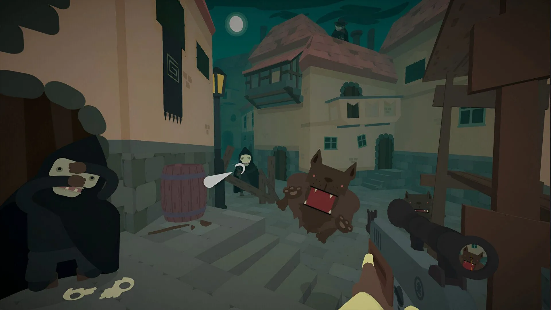 Cảnh một nhân vật đang bắn súng trong môi trường 3D pixelated của game SULFUR, với đồ họa dễ thương nhưng đầy thử thách