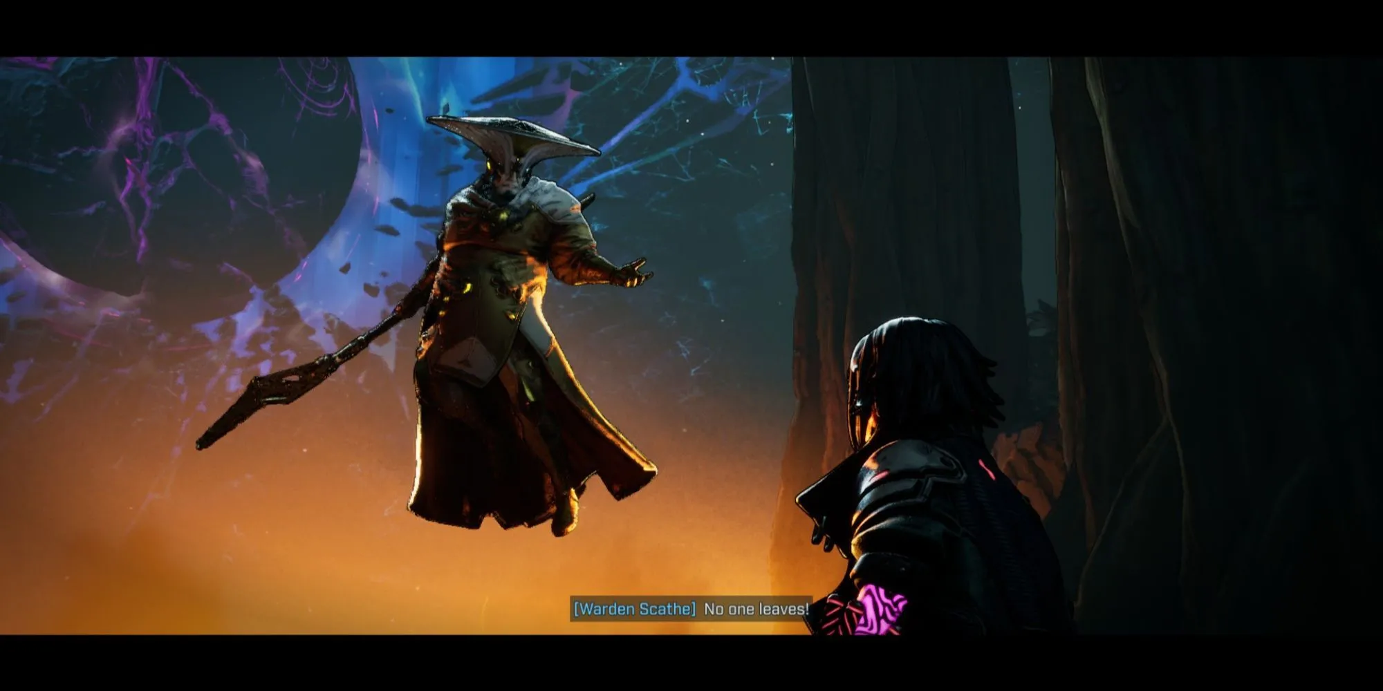 Cảnh quay cận cảnh gương mặt của một Vault Hunter khi đối thoại với NPC, làm nổi bật tính năng lồng tiếng mới trong Borderlands 4.