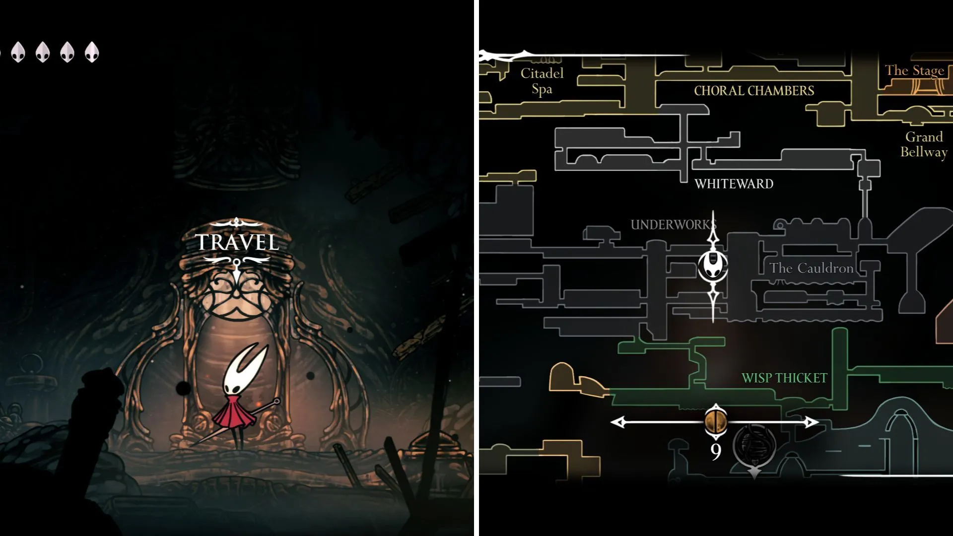 Điểm đánh dấu trạm Ventrica Underworks, lối về từ Whiteward trong Hollow Knight Silksong