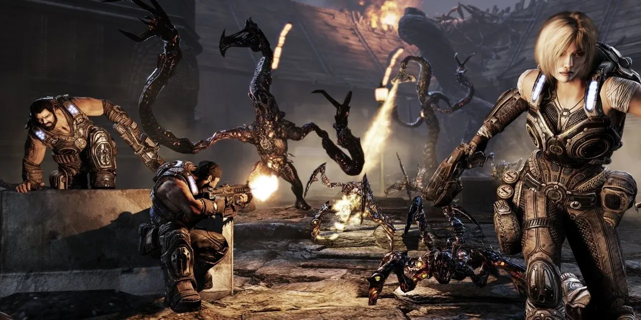 Gears of War 3, một tựa game bắn súng góc nhìn thứ ba kinh điển, được thể hiện qua hình ảnh quảng bá đầy chất nghệ thuật và bi tráng