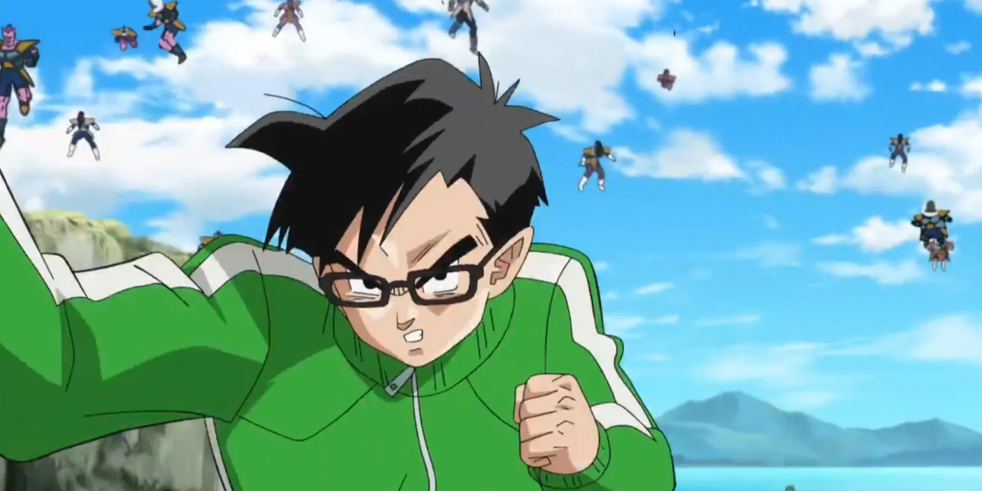 Gohan cố gắng chống lại Golden Frieza, thể hiện sự yếu kém và cảm giác tội lỗi khi không giữ được phong độ