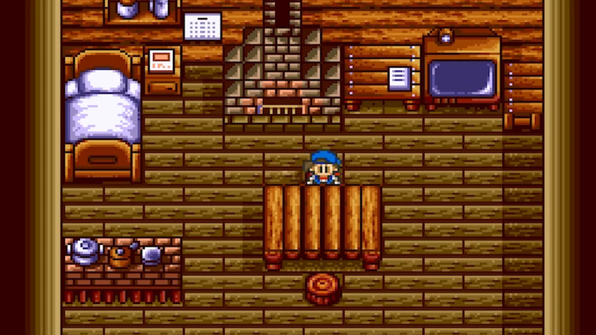 Hình ảnh người chơi đang tưới cây, chăm sóc vườn tược trong game Harvest Moon bản SNES