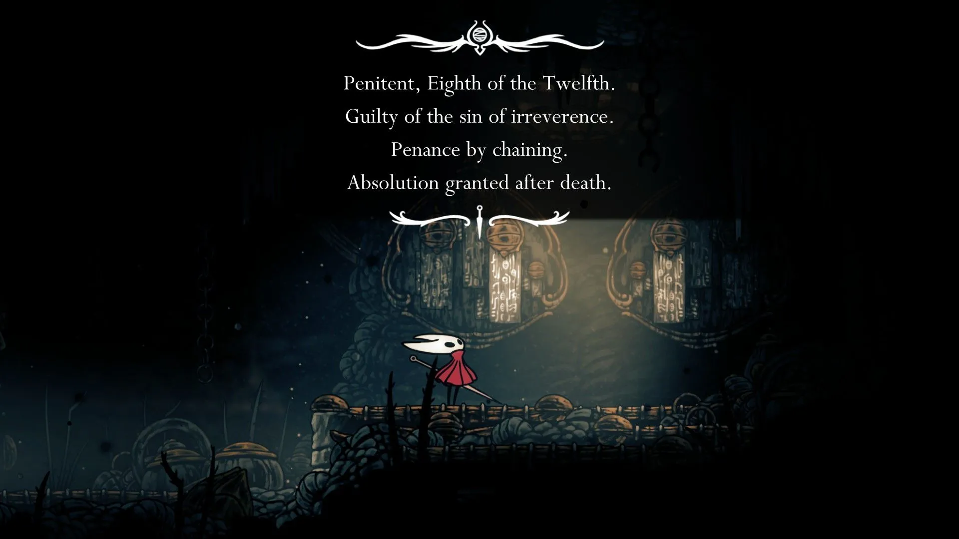 Hình ảnh Pentinent Eight trong Hollow Knight Silksong, hé lộ những mảnh ghép cốt truyện và truyền thuyết sâu sắc của game.