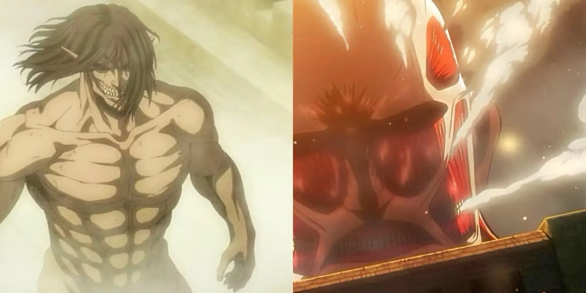 Hình ảnh phân đôi về Attack on Titan, thể hiện sự tương phản và ảnh hưởng