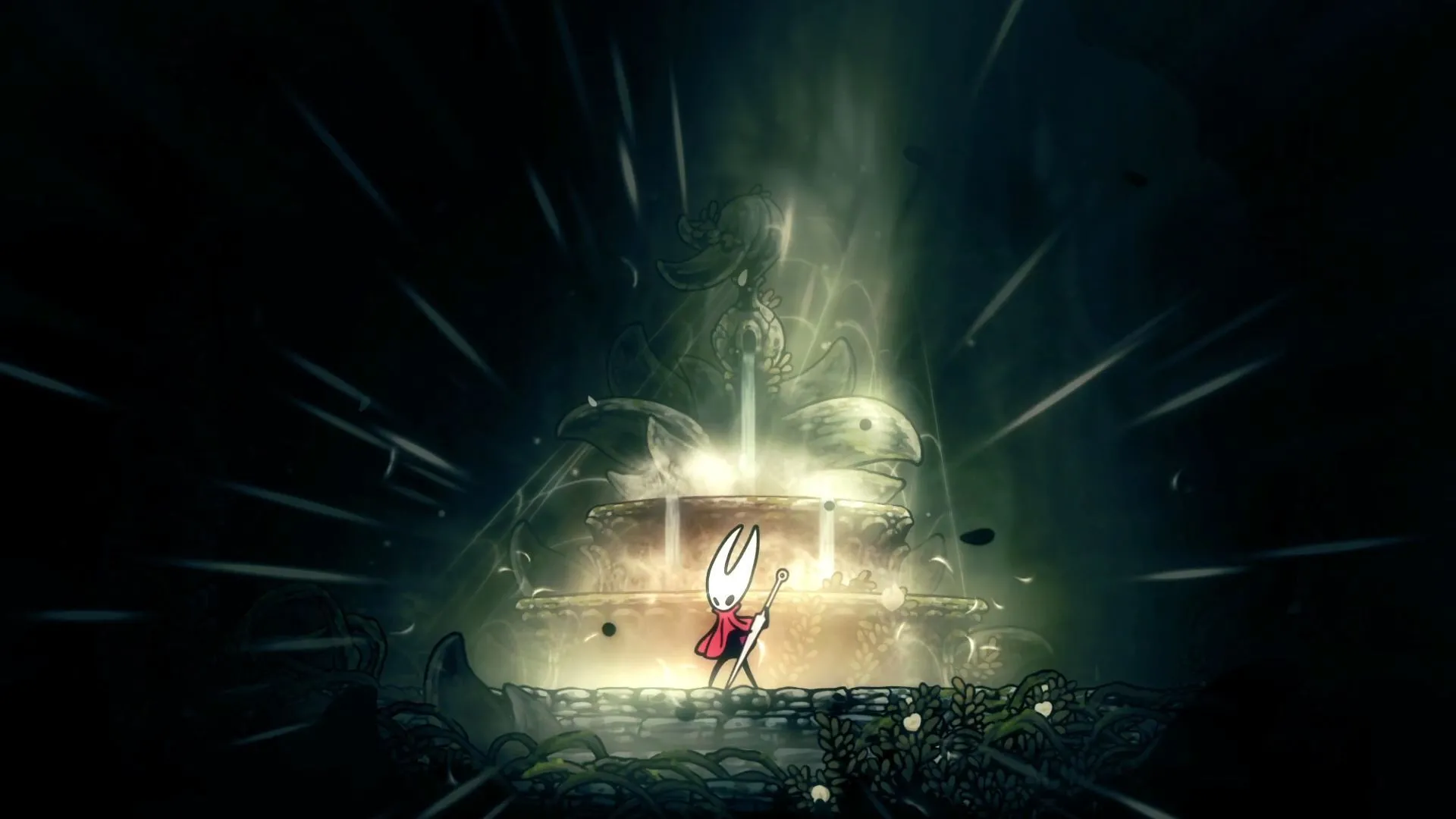 Hollow Knight Silksong Nyleth chiến đấu trong trận ký ức, thể hiện hình dáng hoa khổng lồ với các xúc tu và môi trường đặc trưng của khu vực boss Nyleth