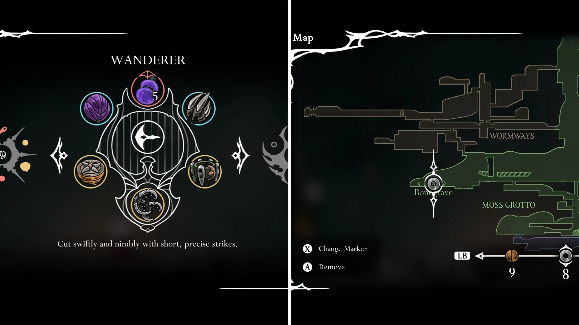 Hornet di chuyển nhanh nhẹn với Wanderer Crest, sẵn sàng cho những cú chém liên hoàn trong Hollow Knight Silksong