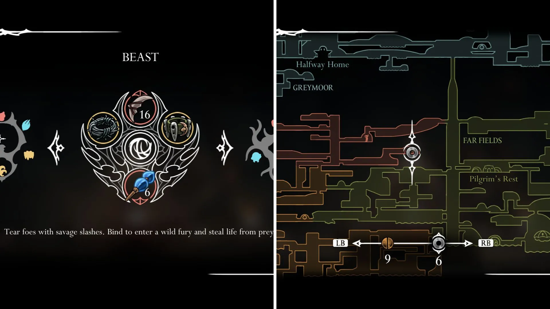 Hornet với Beast Crest, thể hiện bản năng hoang dã và khả năng hút máu kẻ thù trong Hollow Knight Silksong