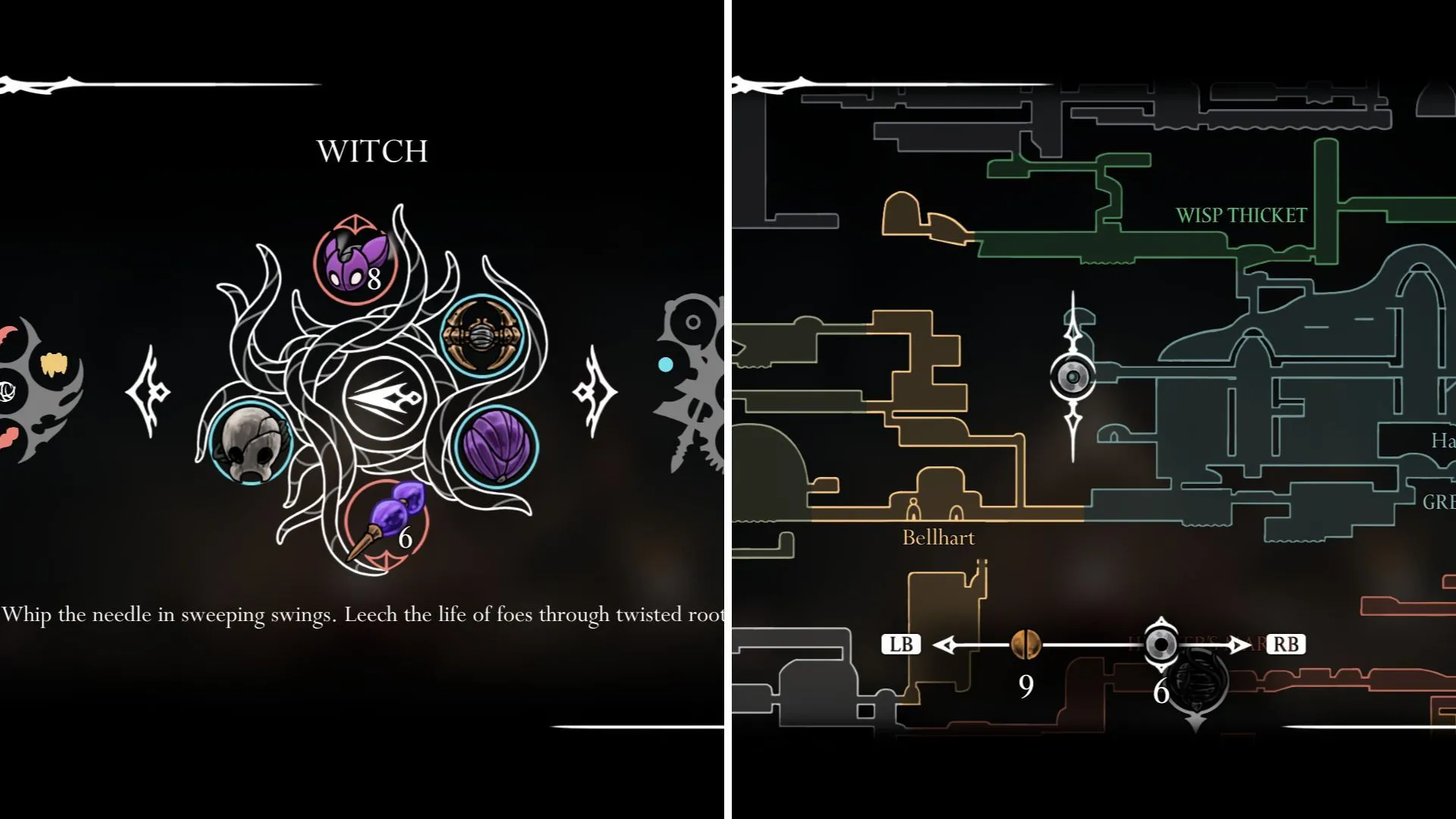 Hornet với Witch Crest, sẵn sàng sử dụng ma thuật và những xúc tu tơ tấn công địch trong Hollow Knight Silksong