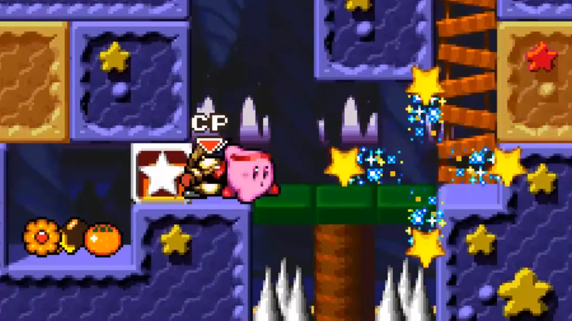 Kirby ở dạng Fighter đang tung cú đấm mạnh mẽ vào một đối thủ trong Kirby Super Star