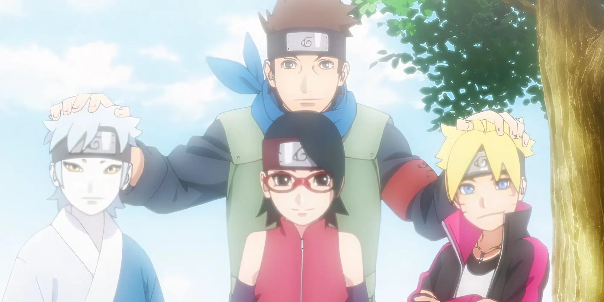 Konohamaru Sarutobi, cháu trai của Hokage Đệ Tam, trong trang phục ninja, một nhân vật có dòng dõi ấn tượng nhưng cha anh lại là một bí ẩn chưa được tiết lộ trong Naruto