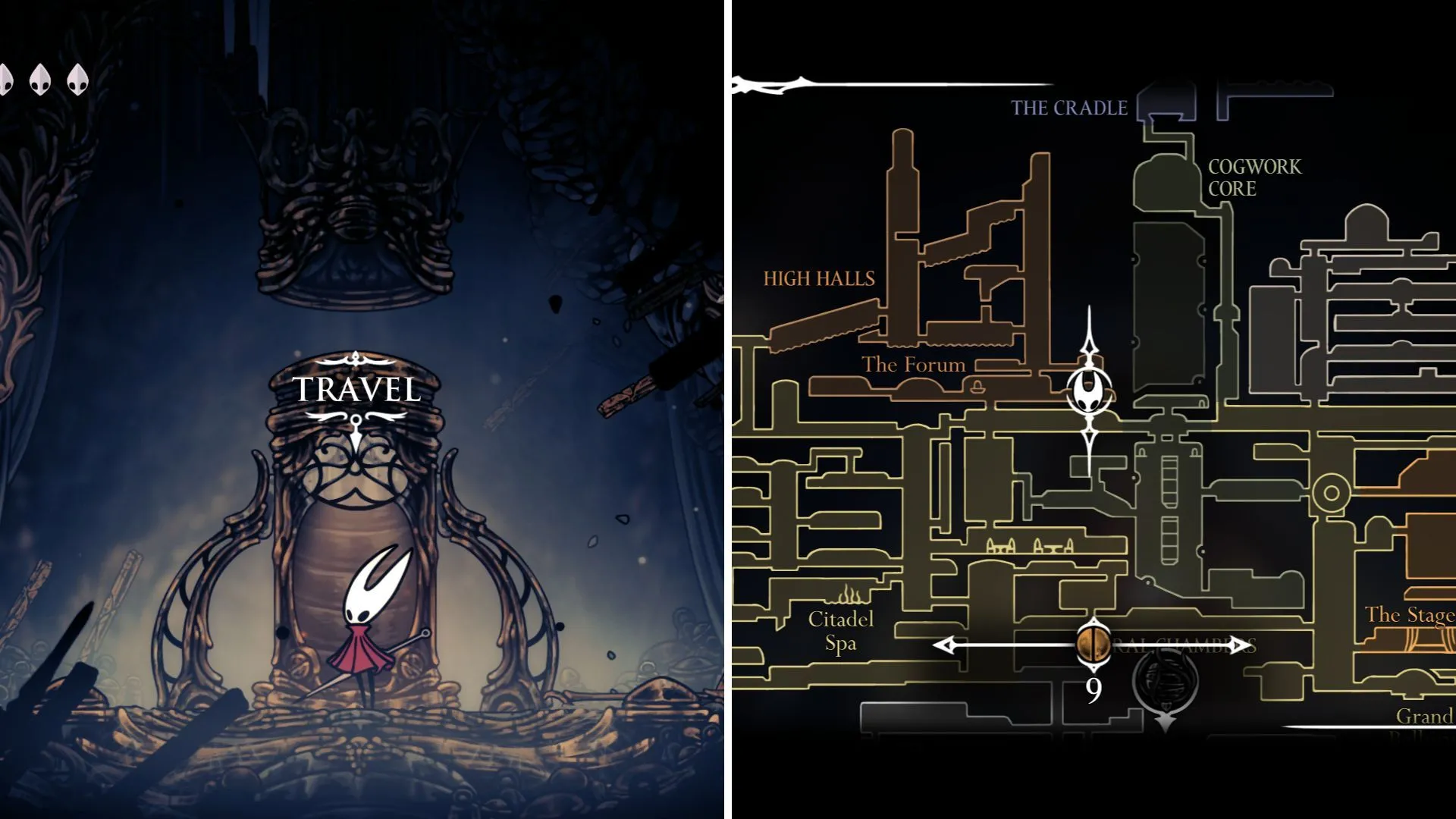 Minimap chỉ dẫn trạm Ventrica High Halls, điểm farm Rosaries hiệu quả ở Silksong