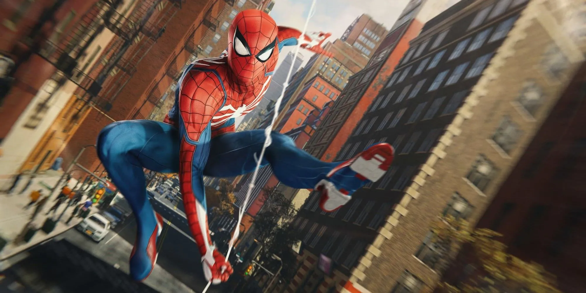 Người Nhện đu dây lượn qua Thành phố New York trong Marvel's Spider-Man Remastered