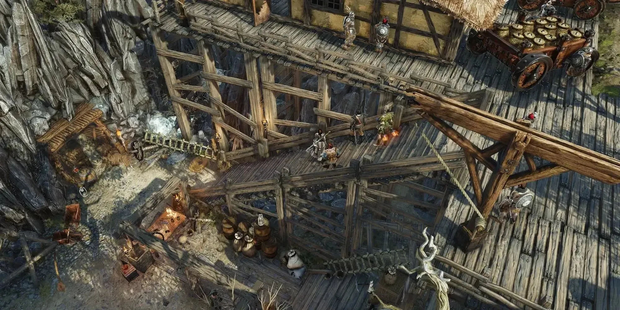 Pháo đài gỗ cổ kính trong thế giới kỳ ảo của Divinity Original Sin 2, nơi ẩn chứa những bí mật về thần linh và ma thuật.