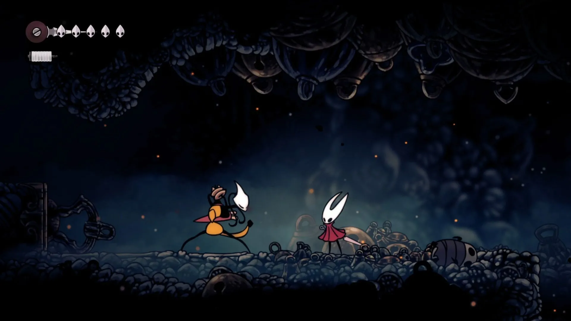 Shakra đang thể hiện kỹ năng chiến đấu siêu tốc trong The Marrow của Hollow Knight Silksong, một màn đấu tay đôi đẹp mắt.