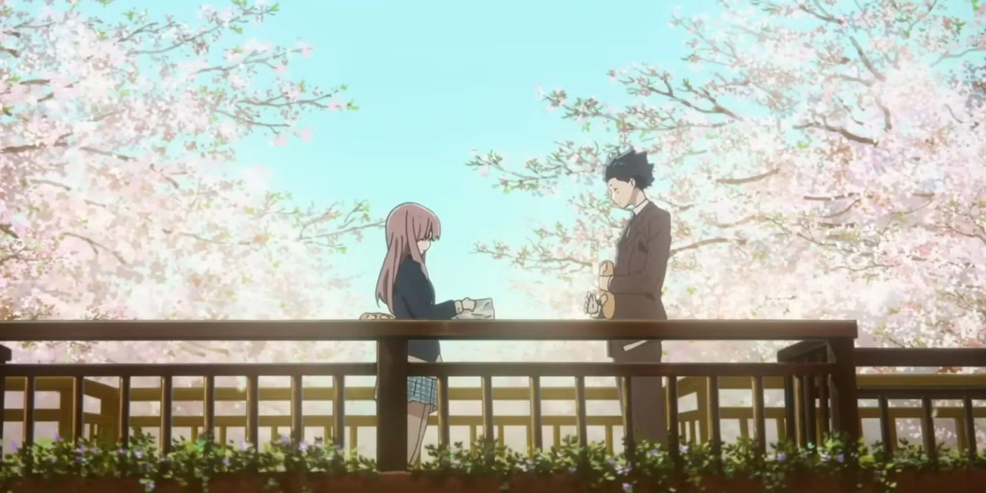 Shouko Nishimiya với nụ cười buồn, ánh mắt xa xăm, gợi lên nỗi đau và sự cô độc của cô