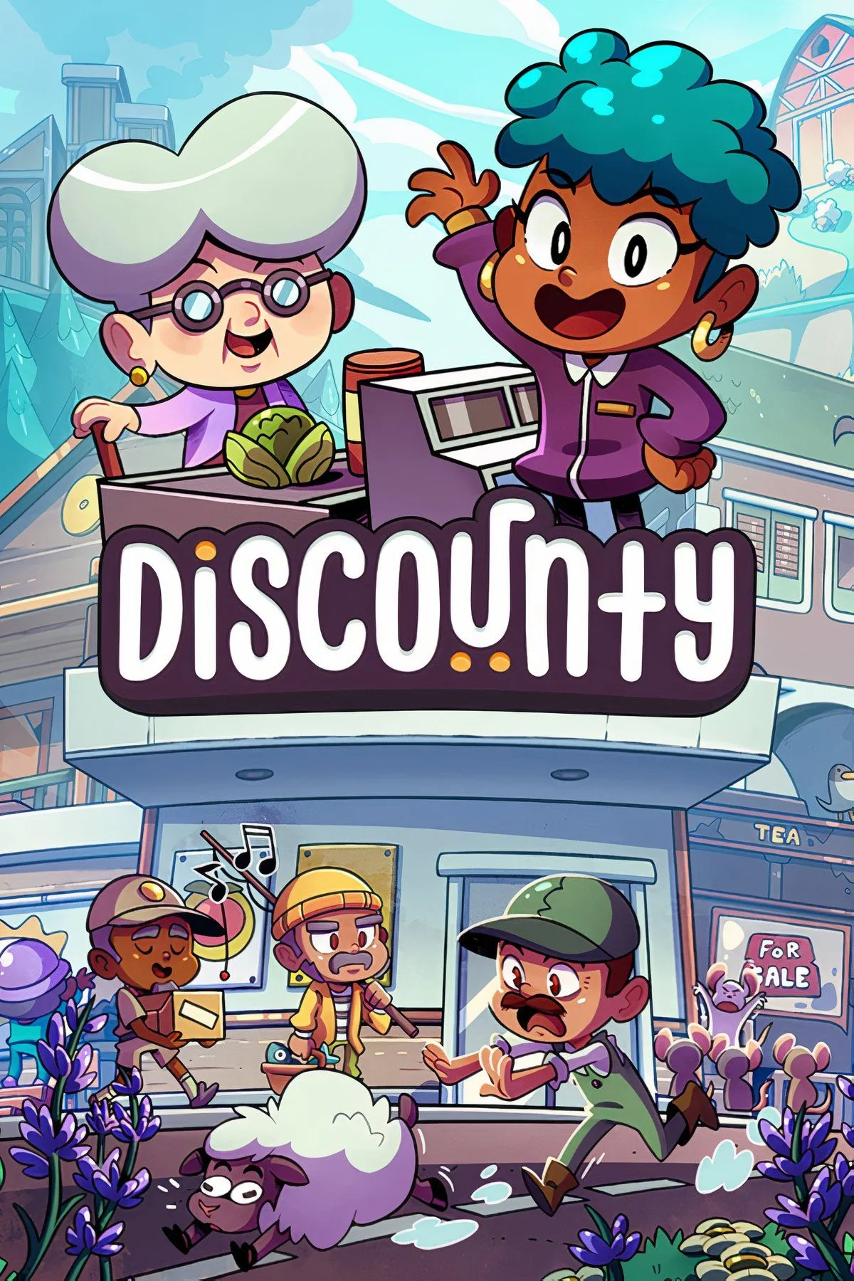 Tổng hợp các khoảnh khắc đáng yêu và quen thuộc từ game Discounty, thể hiện phong cách đồ họa pixel và lối chơi mô phỏng