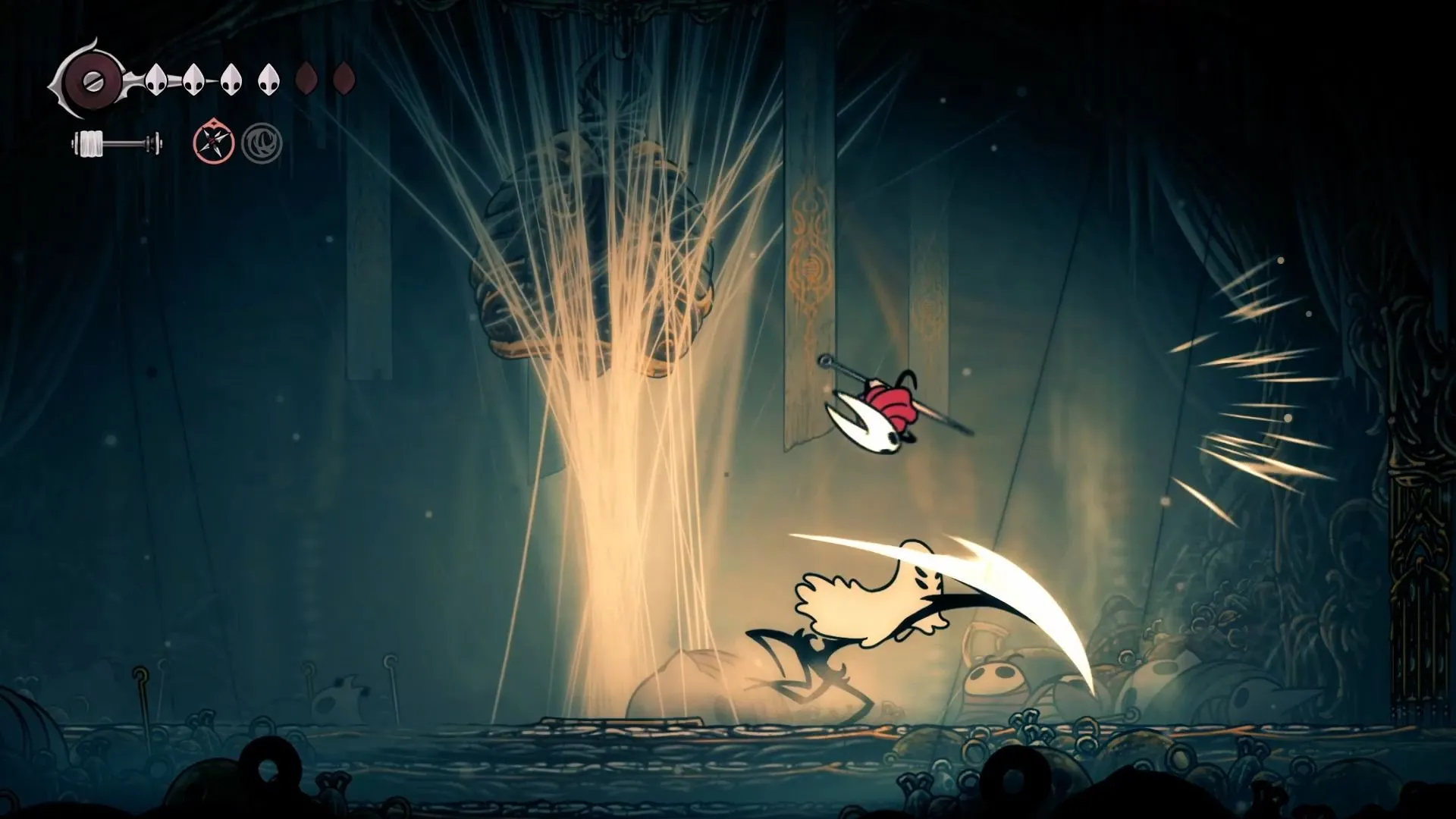Widow, Nữ Chúa Nhện đầy kinh hoàng của Weaver, tung đòn lao tới nhanh như chớp trong trận chiến Hollow Knight Silksong.